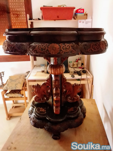 Table en bois rare Incrustée Fabriquée à Hong Kong