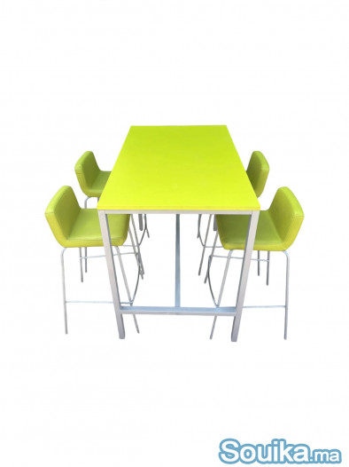 Table Haute Loki avec 4 Chaises - Finition Verte