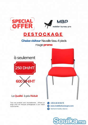 Chaise Visiteur Navaille - Tissu Rouge